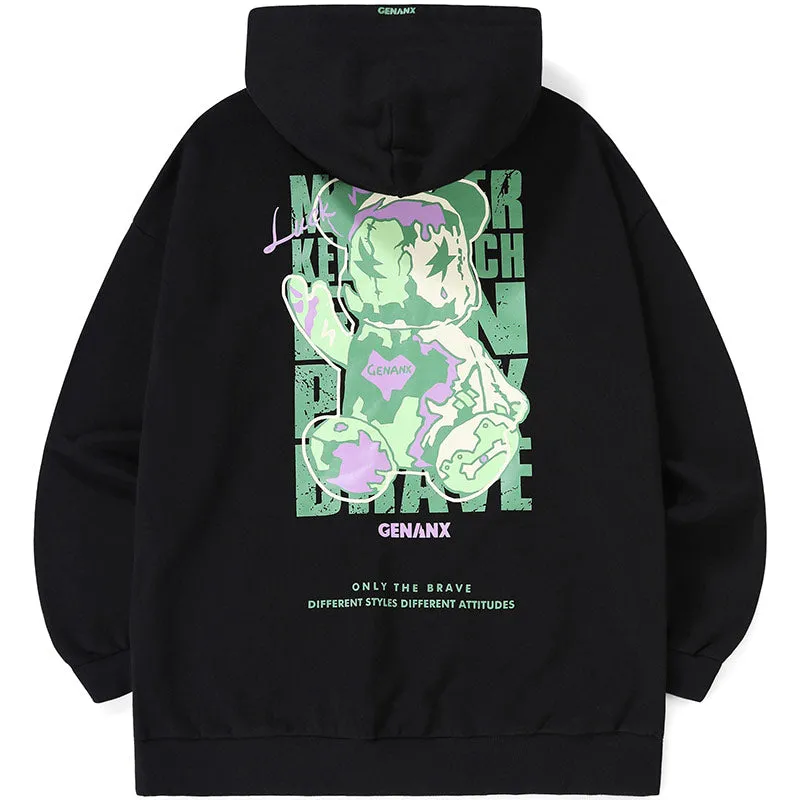 Minimalist Bear Print Long Sleeve Hoodies