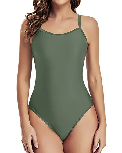 Teen Girls Athletic One Piece Swimsuits For Women-Olive Green